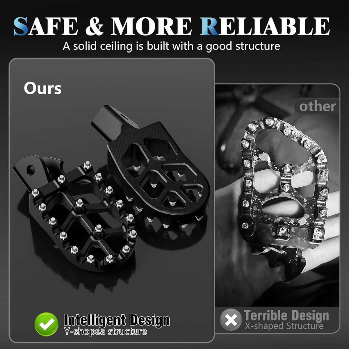 WQMOTO Wide Foot Pegs for Sur-Ron Light Bee X / E Ride Pro — Black