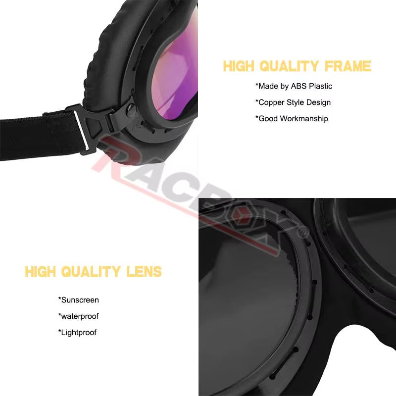 Black Motorcycle Windproof Classic Goggles Uv-Proof Foldable Sunglasses for Chopper ATV Scooter Outdoor Riding Racing Cycling