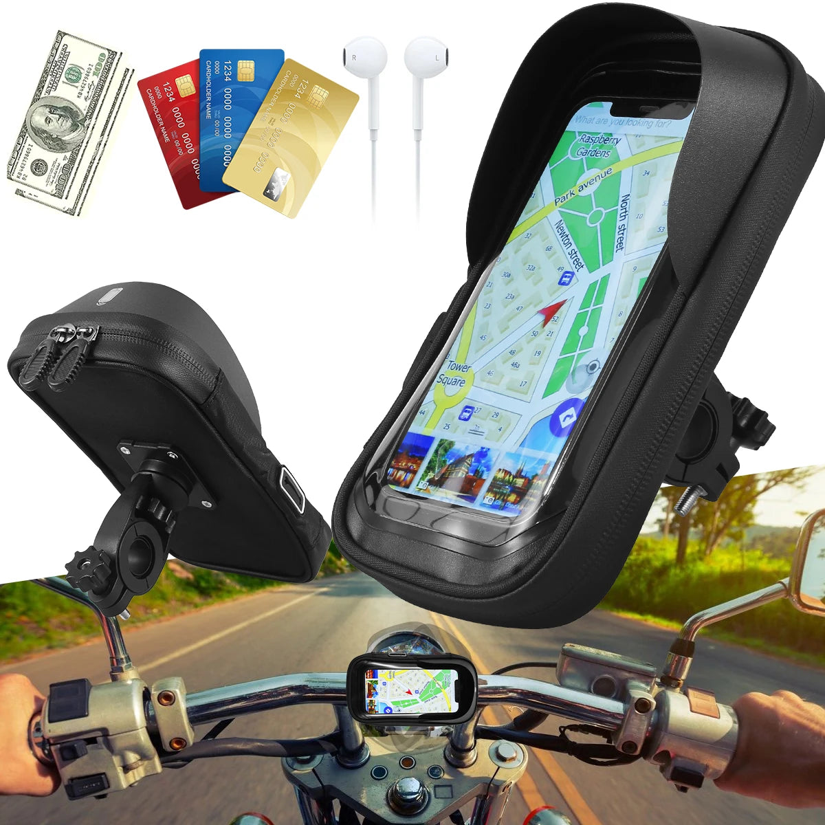 Bicycle and Motorcycle Mobile Phone Holder Waterproof Mobile Phone Bag Case Gps 360° Rotatable Rainproof Touch Screen