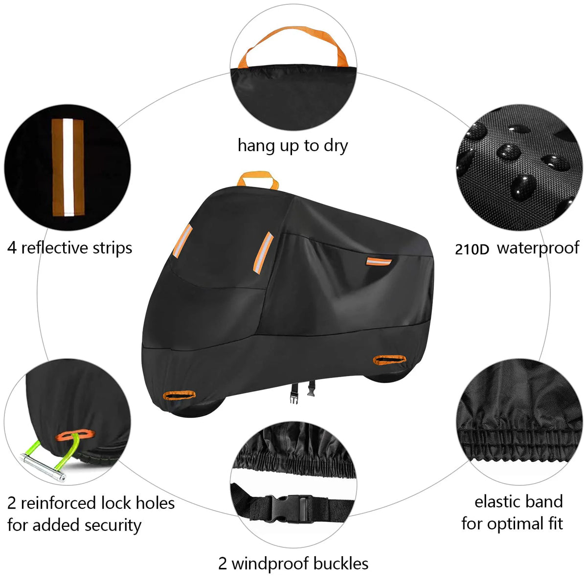 Motorcycle Cover Rain Protection and Sun Protection 210D Car Cover Thickened Oxford Cloth Built-In Anti-Theft Buckle Dust Jacket