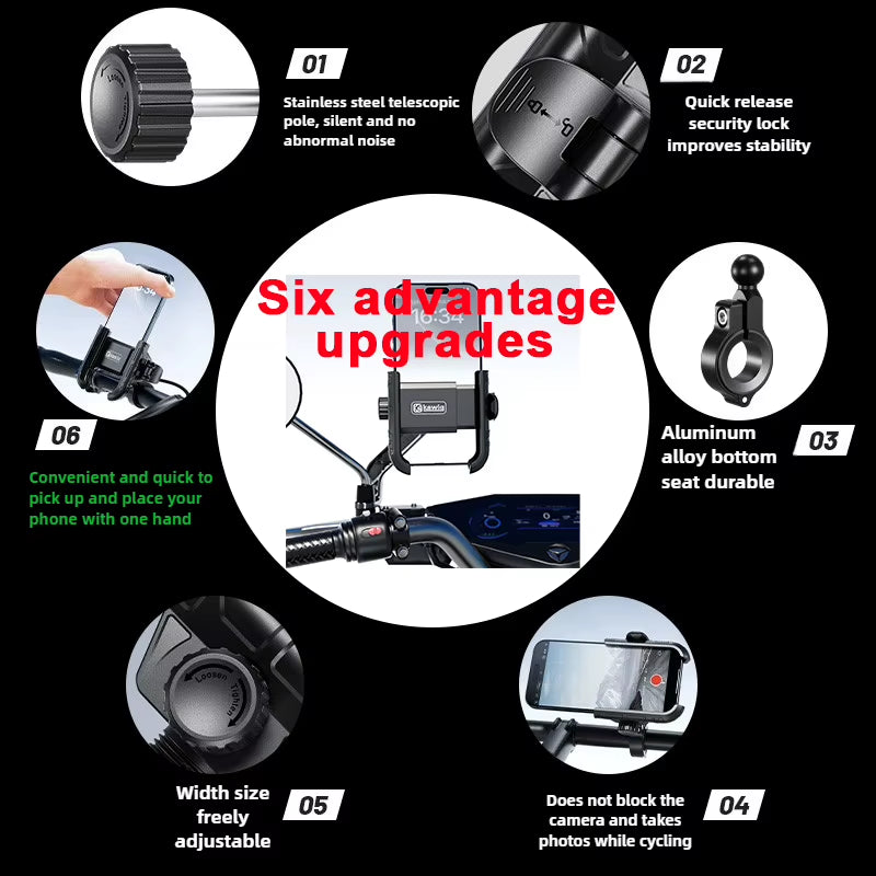 360 Rotation Motorcycle Quick Lock Phone Mount Bicycle Phone Holder for Iphone 17~12 Samsung Motor Bike Baby Carriage Scooter