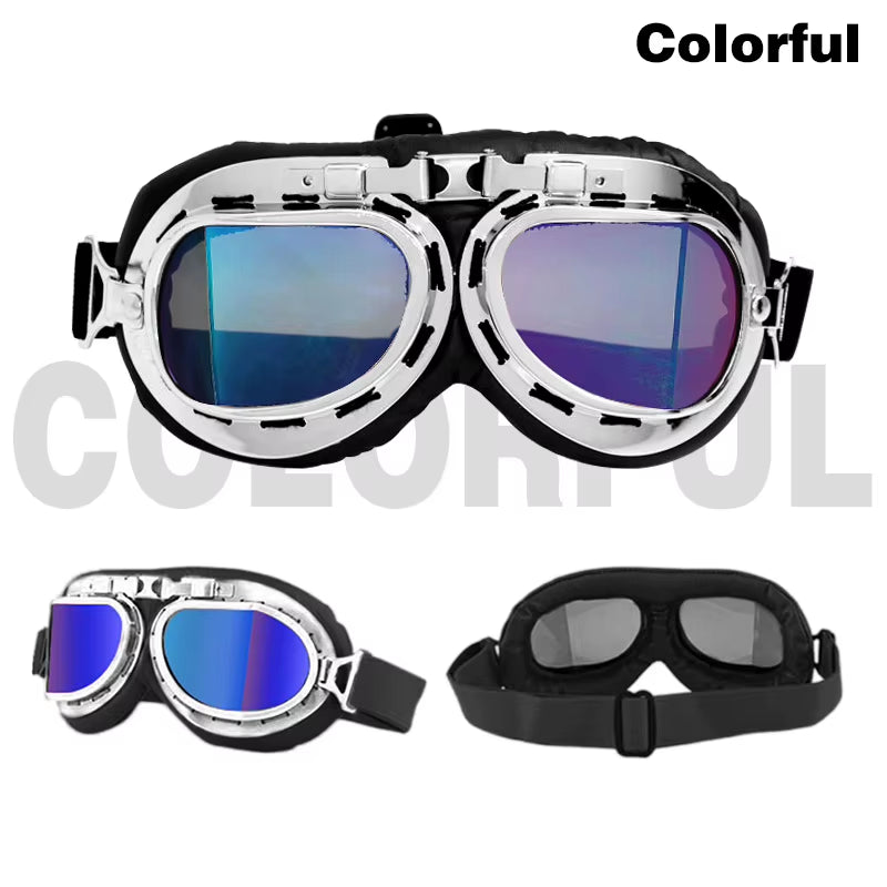 Black Motorcycle Windproof Classic Goggles Uv-Proof Foldable Sunglasses for Chopper ATV Scooter Outdoor Riding Racing Cycling