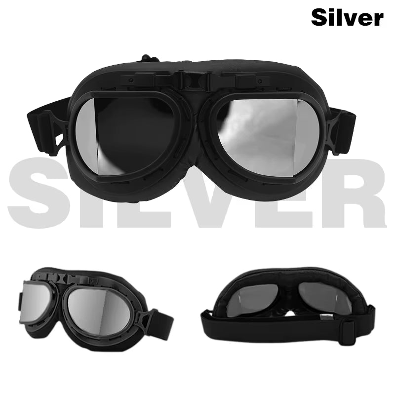 Black Motorcycle Windproof Classic Goggles Uv-Proof Foldable Sunglasses for Chopper ATV Scooter Outdoor Riding Racing Cycling