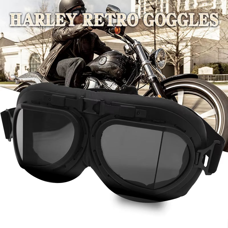 Black Motorcycle Windproof Classic Goggles Uv-Proof Foldable Sunglasses for Chopper ATV Scooter Outdoor Riding Racing Cycling