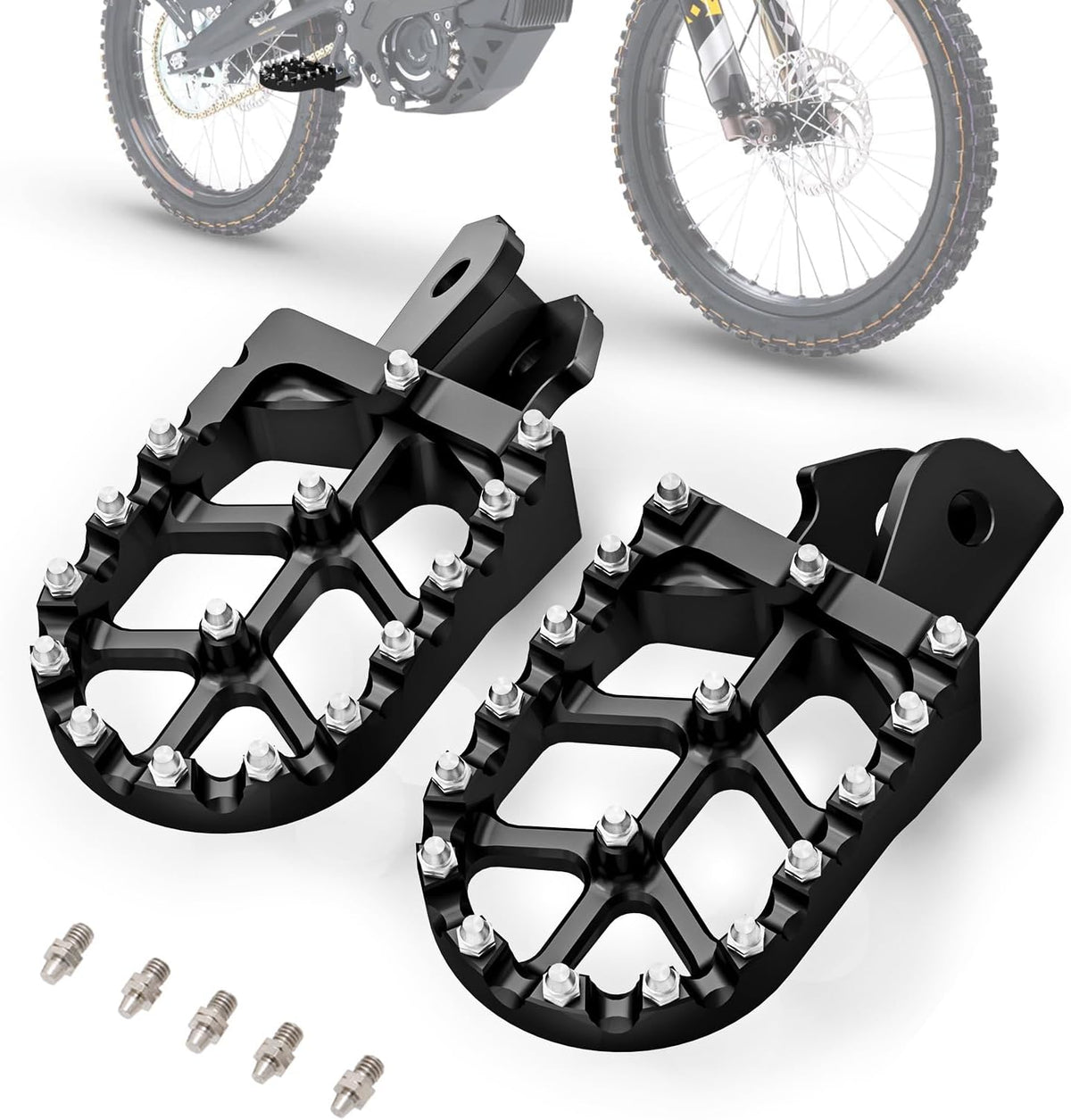 WQMOTO Wide Foot Pegs for Sur-Ron Light Bee X / E Ride Pro — Black