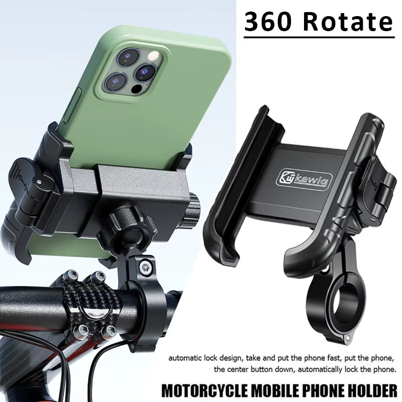 360 Rotation Motorcycle Quick Lock Phone Mount Bicycle Phone Holder for Iphone 17~12 Samsung Motor Bike Baby Carriage Scooter
